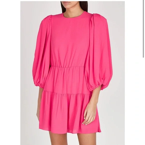 Alice + Olivia Shayla Pleated Balloon Sleeve Tiered Mini Dress - Picture 2 of 6